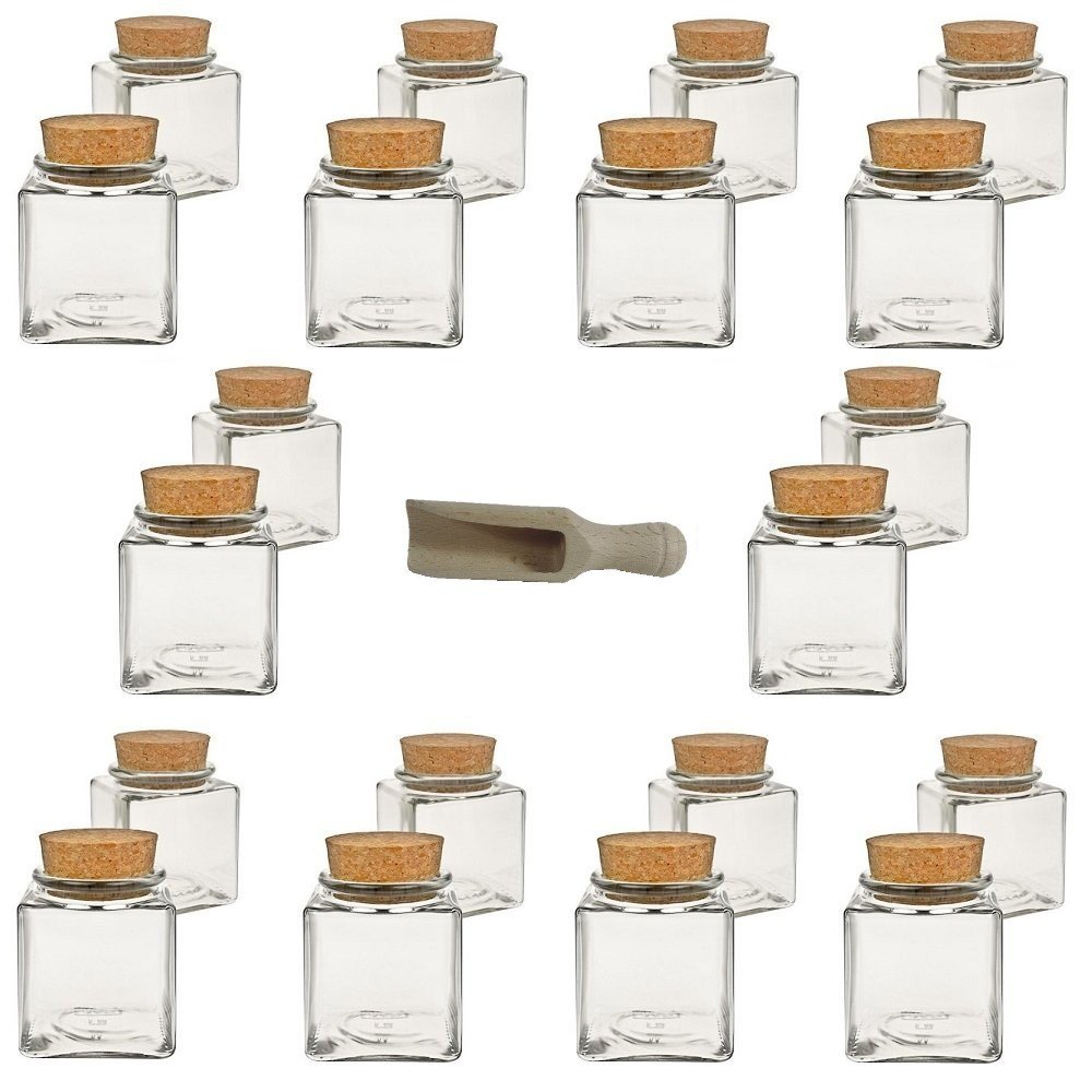 Viva housewares spice jar made of glass with cork stopper, usable as glass jars and storage tins for spices, salt, etc., Glass, 100 ml