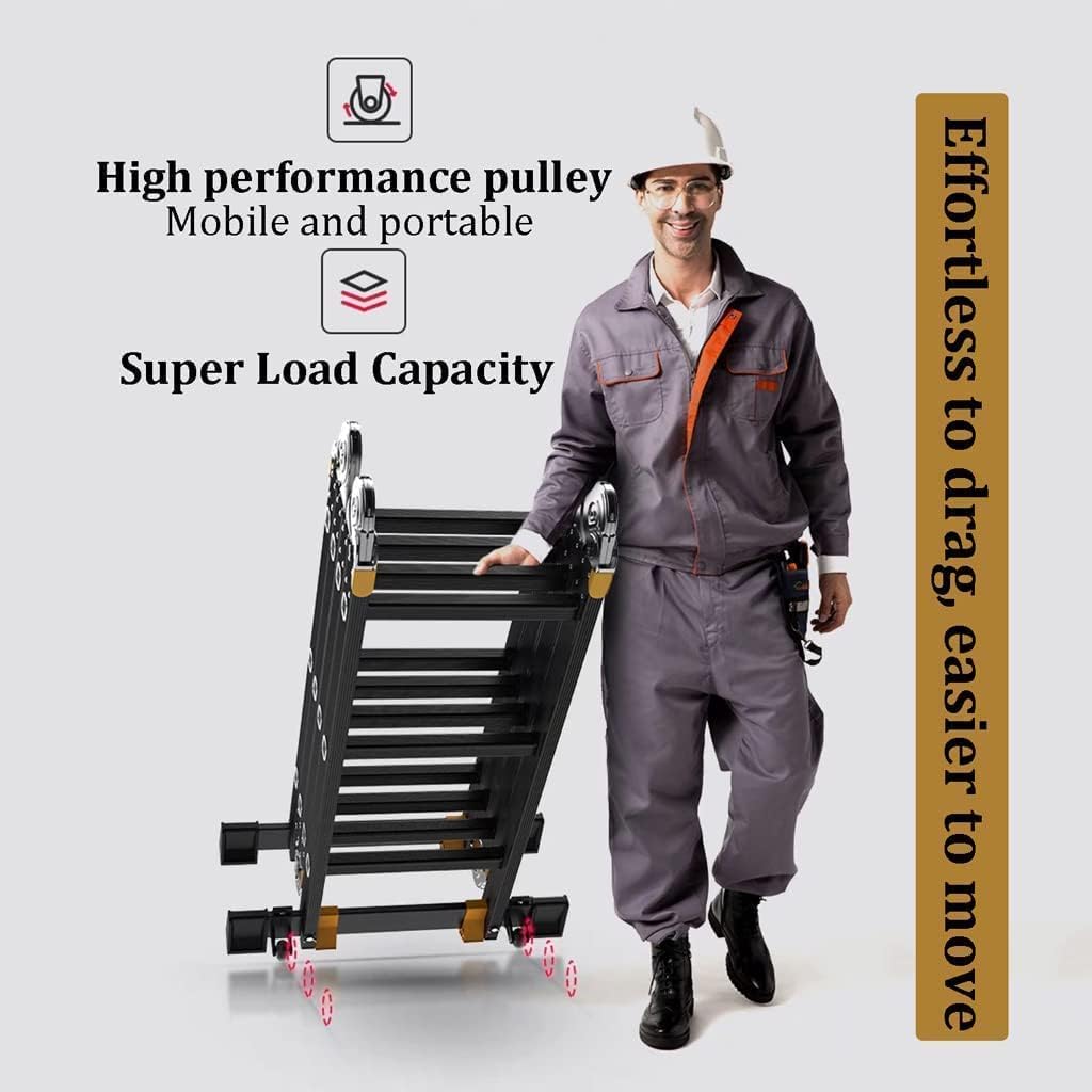 Step Ladder Folding Ladder Aluminum Multipurpose Telescoping Ladders with Wheels Home Step Ladders Load 150kg/330lb Folding Ladder Telescopic Ladder(Size:4 * 5 Step)