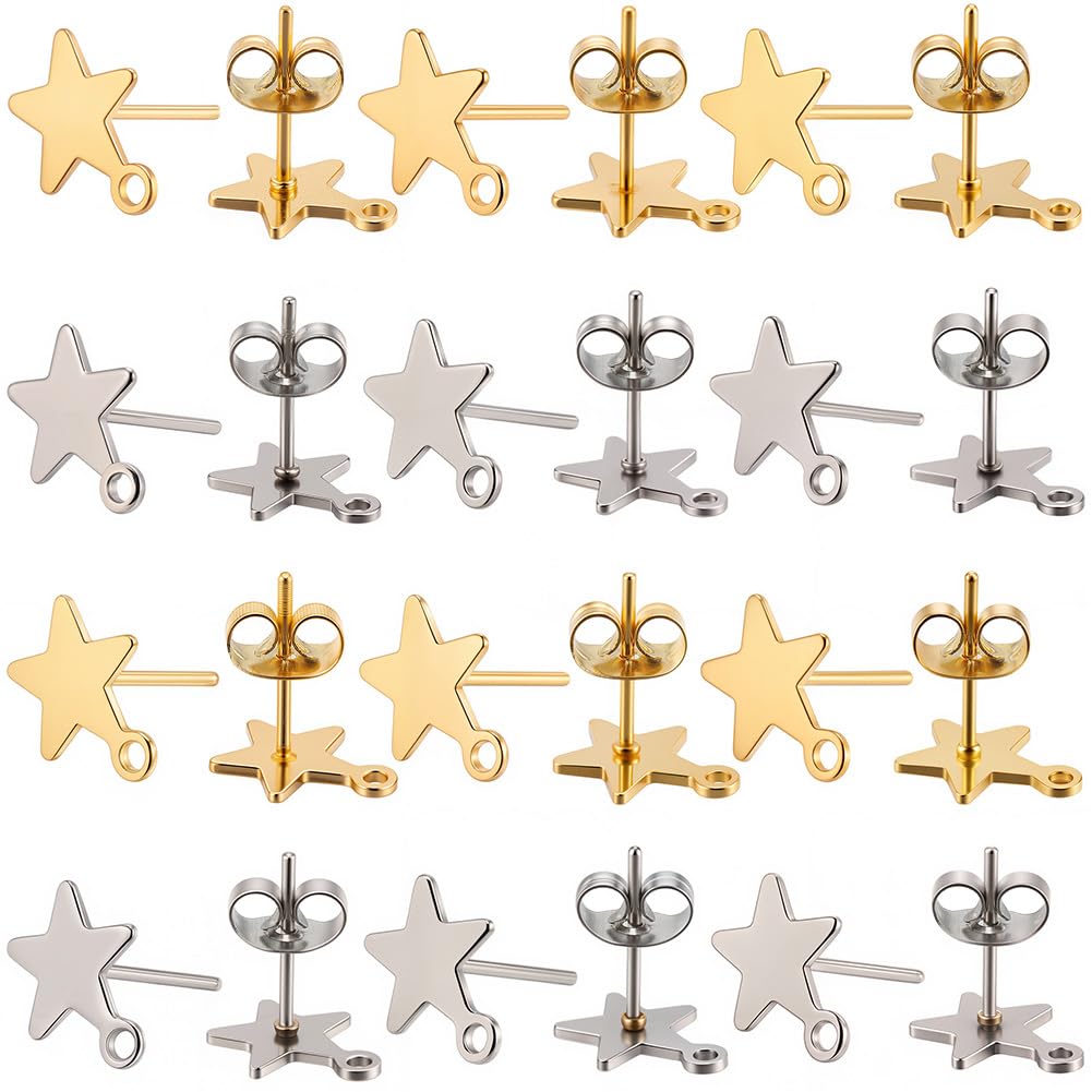 SUNNYCLUE 1 Scatola da 200 Pezzi di Veri Perni per Orecchini in Acciaio Inossidabile Placcato Oro 24K, Perni per Orecchini A Bottone, Sfusi, da 8mm, con Retro Piatto, Rotondi, Impostazioni Vuote, Dad