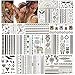 URAQT Flash Tattoos, 20 Blätter Metallic Temporäre Klebetattoos, Gold Silber Tatoos Aufkleber Damen, Wasserdicht Tätowierung Aufkleber, Festival Tattoos für Arme Brust Rücken Beine 300 Designs