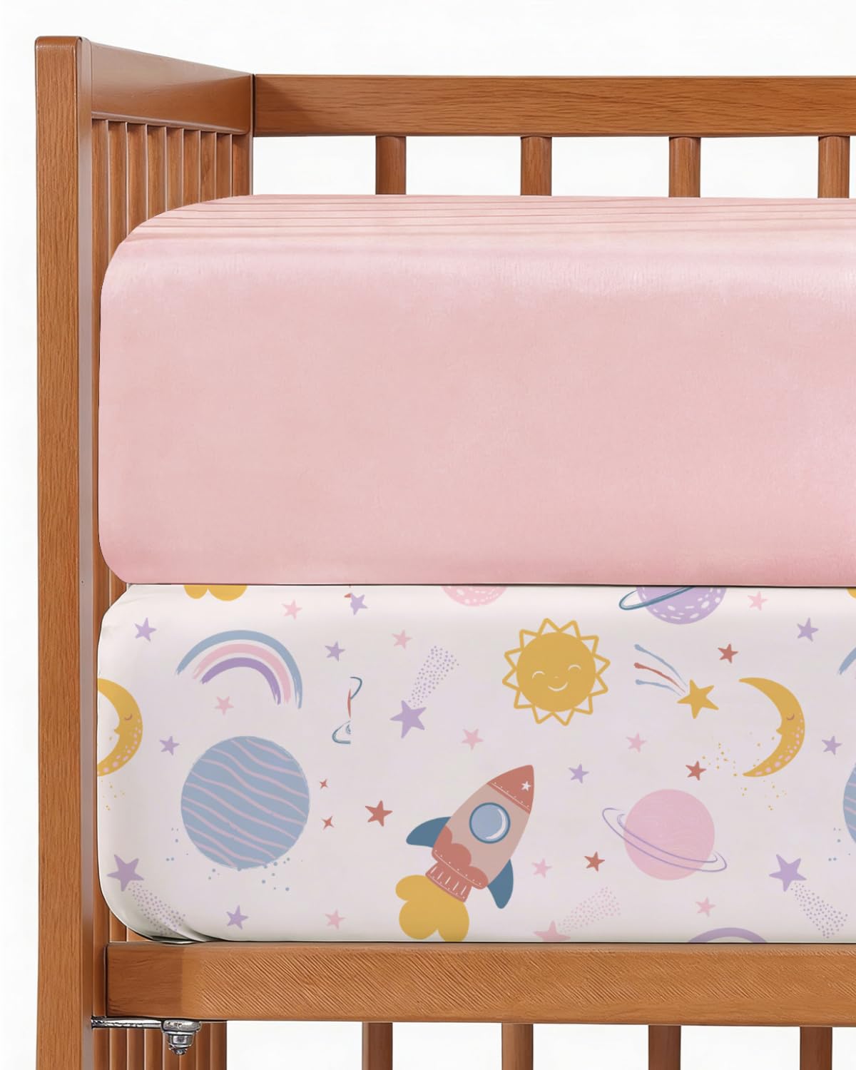 2-Pack Mini Crib Sheets Fitted - Pack N Play Sheets - 38 x 24in, Space Girl