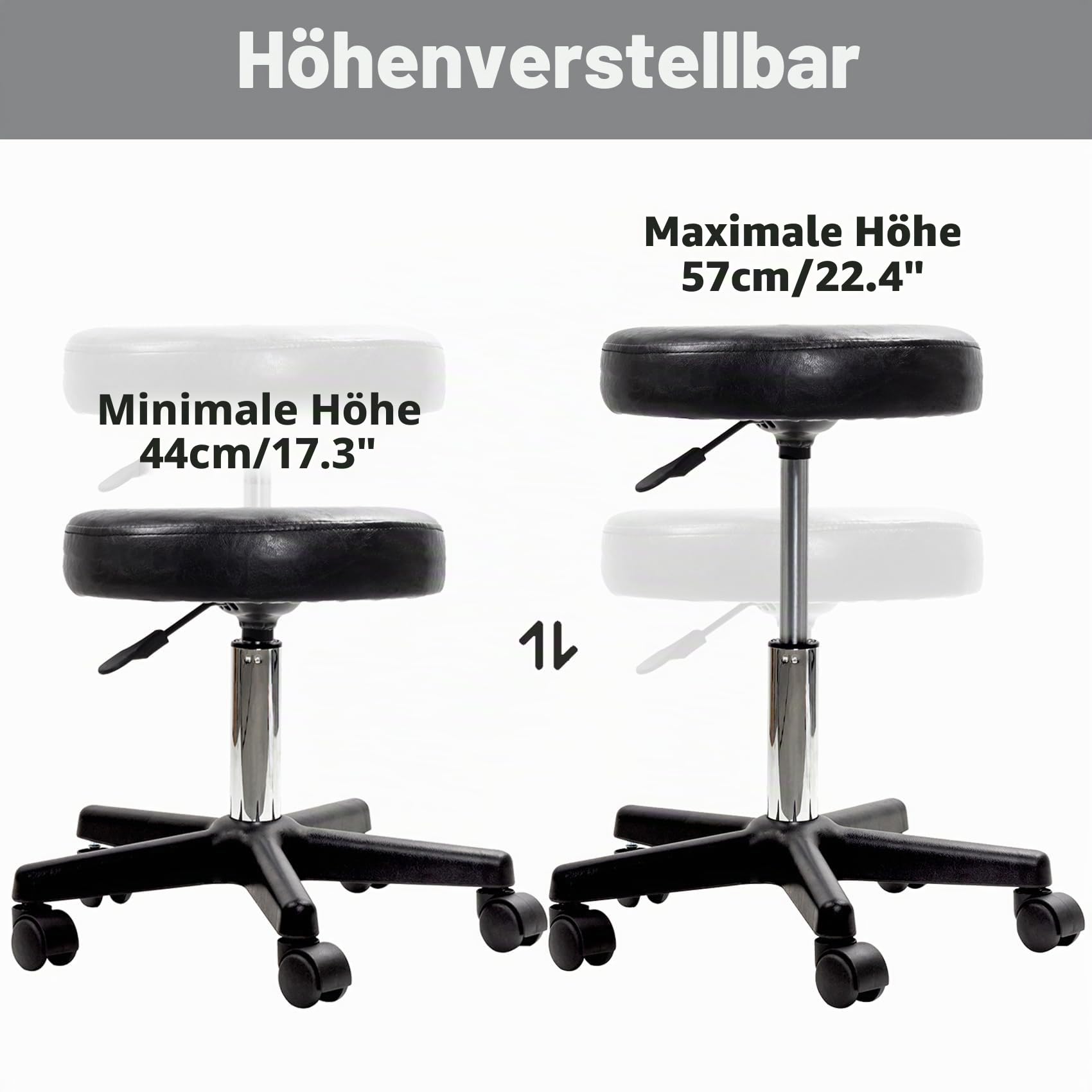 Display4top Schwarz Einstellbare Rollkissen Tattoo Massage Hydraulische Salon Hocker mit Zurück, 5 Wheels