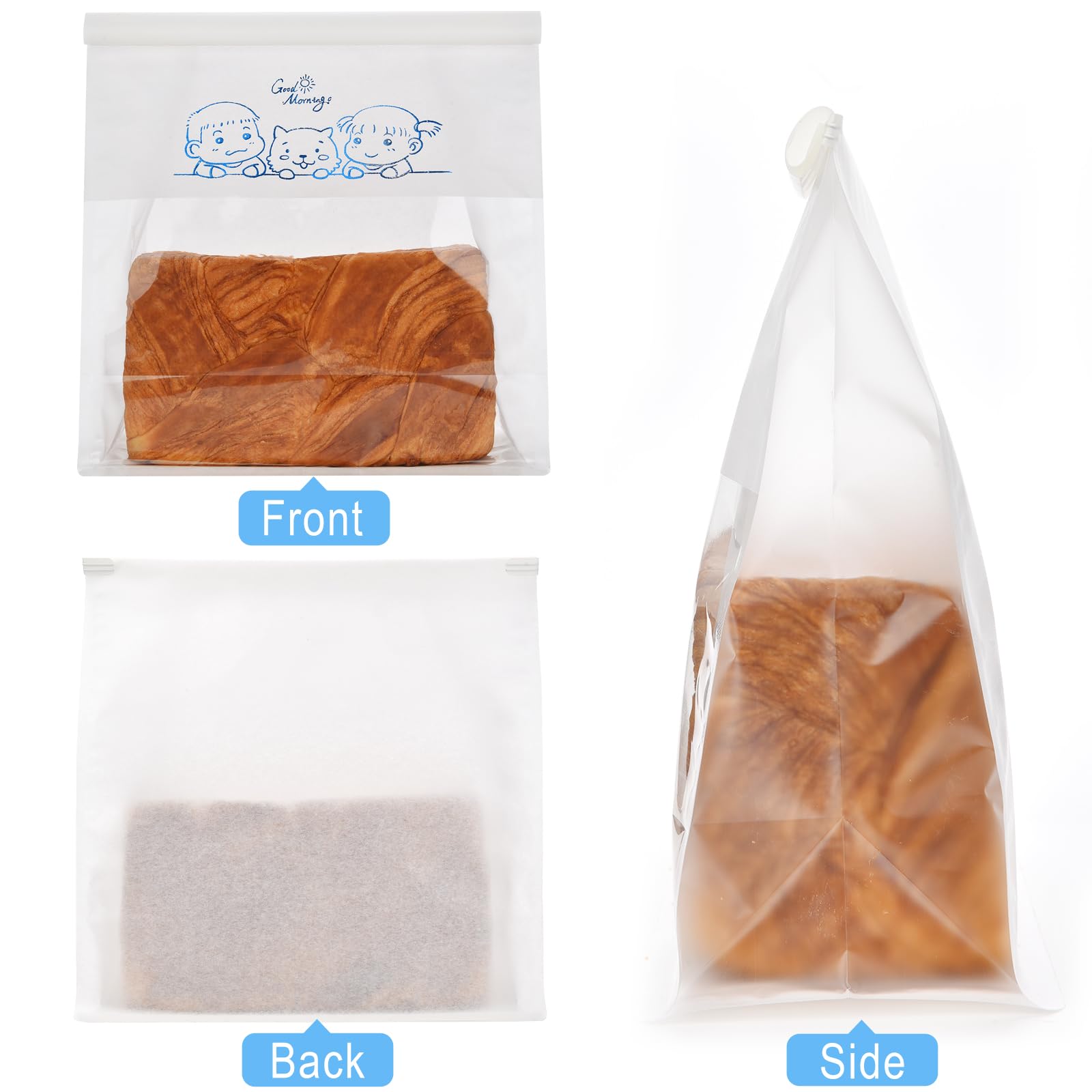 Funcoo Papier-Brotbeutel mit Frontfenster, Zinnverschluss, Lebensmittelverpackung, Bäckereibeutel für hausgemachtes Brot, Brot, Toast, Kekse, Brownies, Gebäck, 27,9 x 21,6 x 10,9 cm, 50 Stück