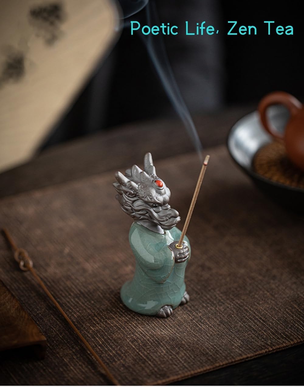 Lucky Dragon Incense Holder with 30 Incense Sticks, Handmade Incense Stick Burner, Lotus Flower Base, Elegant Home Office Decoration Accessories