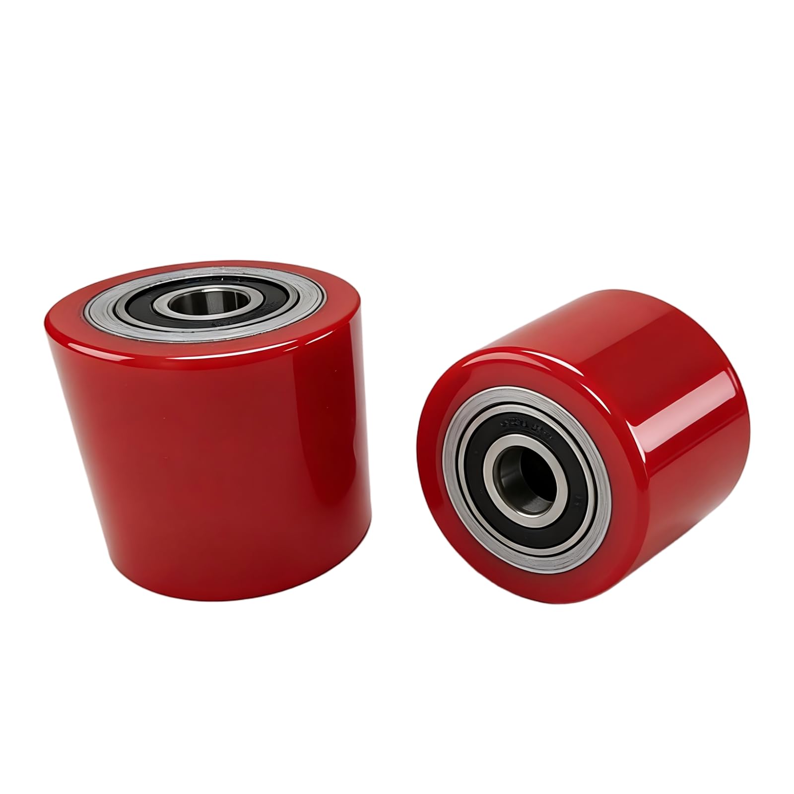 2 Stück Hubwagen rollen Polyurethan 80 x 70 mm,Achse 20 mm,Max 600 KG,Rot | Hubwagen Räder Gabelhubwagenrolle Lastrolle mit kugellager,Schont den Boden, läuft leichtgängig und geräuscharm,Ersatzrolle