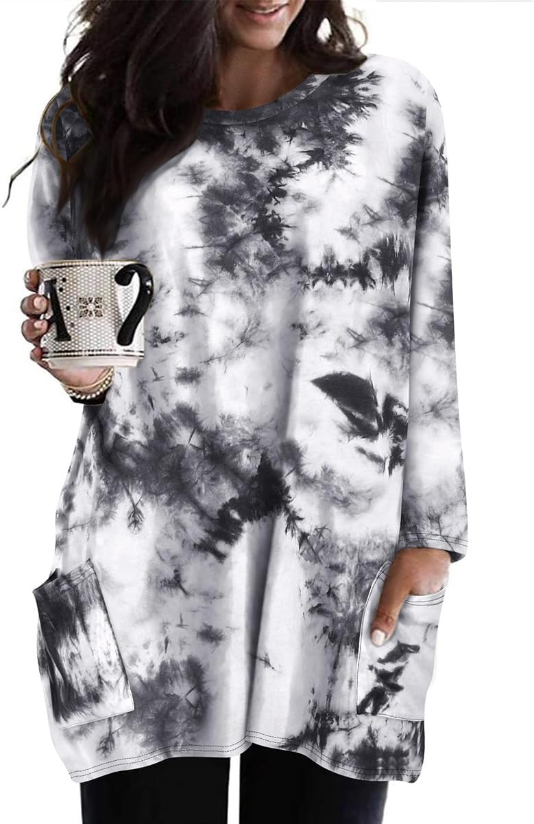 RITERA Plus Size Top for Women Long Sleeve Tunic Tops Winter Shirts Fall Casual T-shirts with Pockets Crewneck XL-5XL