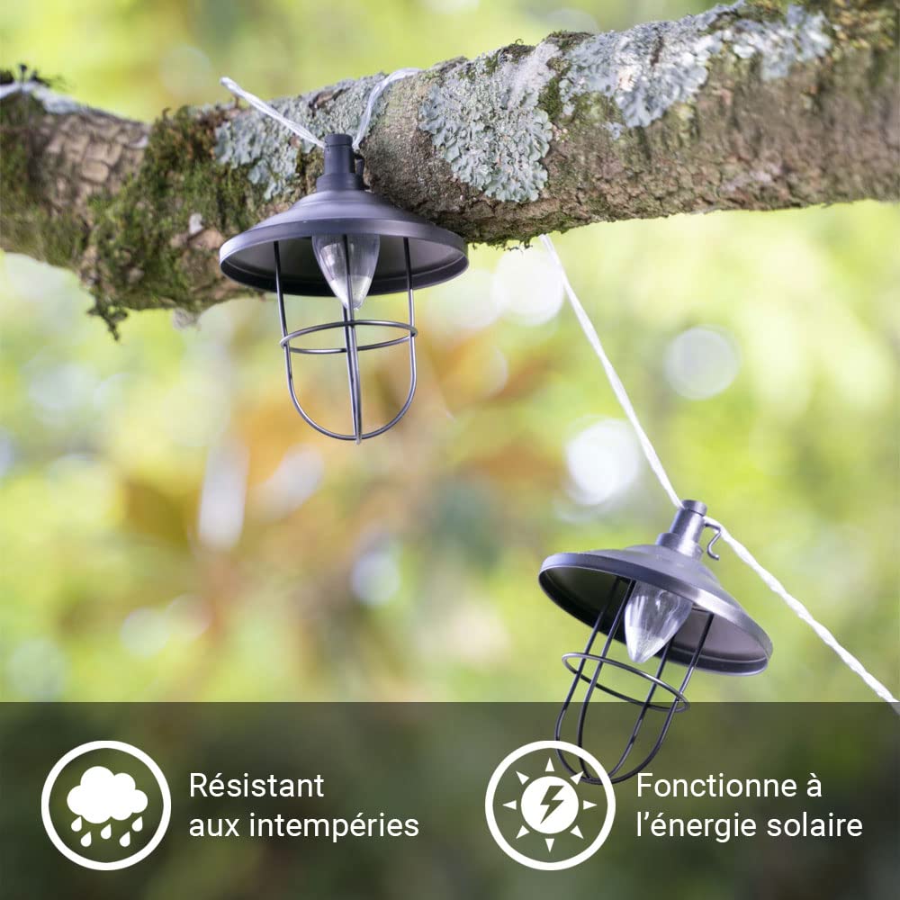 Xanlite - GRL5INDUS – Solar-Lichterkette – 5 m – IP44 – 10 Kugeln – aus Metall – Farbe: Schwarz