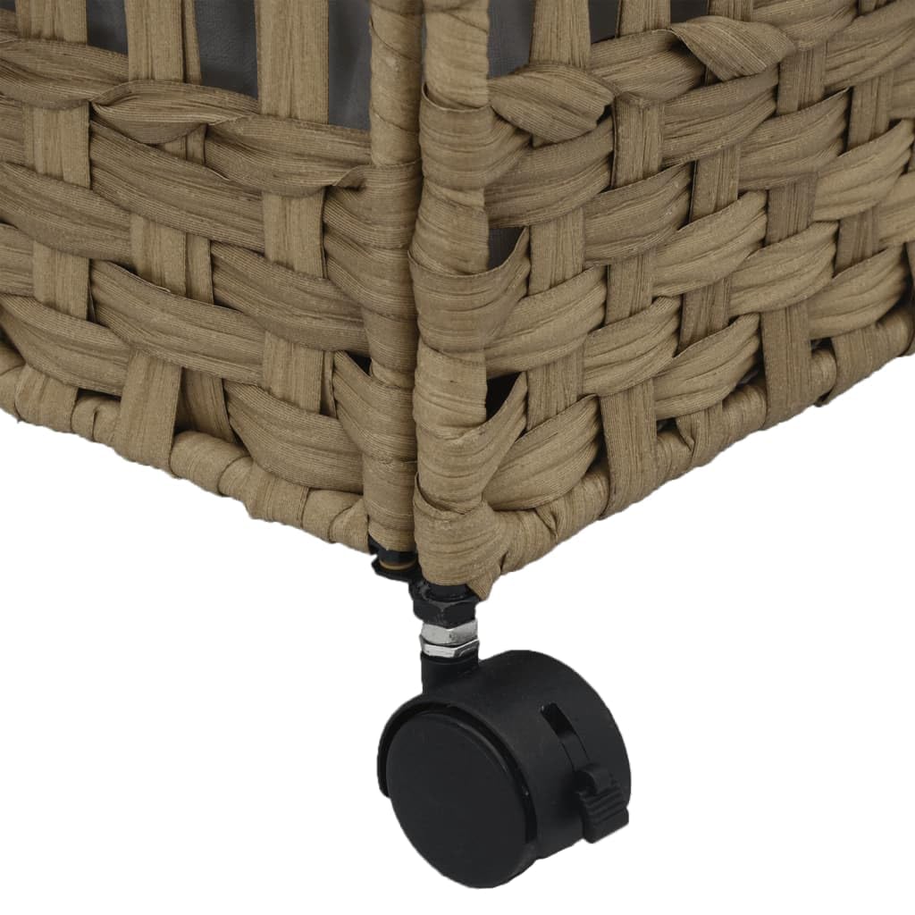 Wäschekorb mit Rollen aus Rattan 66 x 35 x 60 cm, handgewebt mit Deckel, 3 Fächer, Innenbeutel, Bremsrollen und Klappdesign für Bad, Schlafzimmer und Waschküche