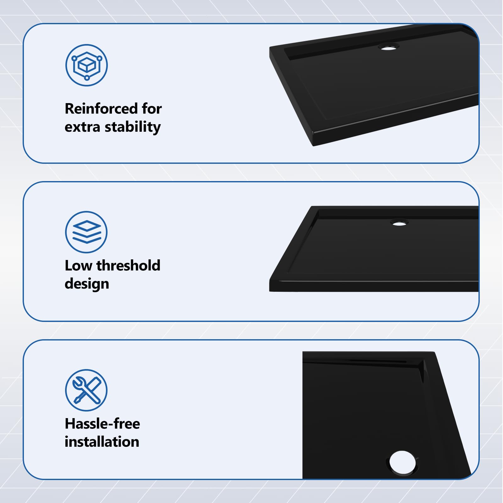 vidaXL Piatto Doccia in ABS Rettangolare Nero 70x90 cm