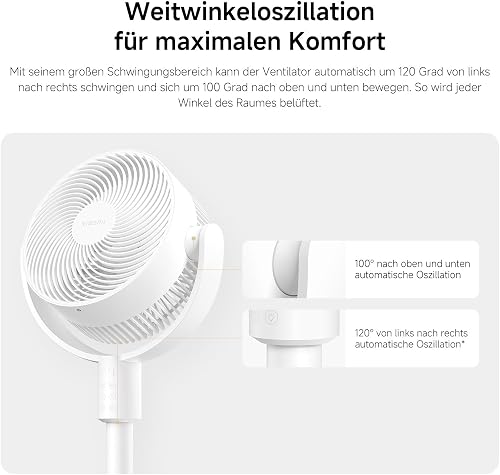 XIAOMI Smart Standing Air Circulation Fan - Standventilator mit 1440m³/h und 3D-Luftverteilung, 2-in-1 Ausziehbarer Standfuß, Ultra Leise 27,9dB(A), Smart Home App-Steuerung, Weiß - 5