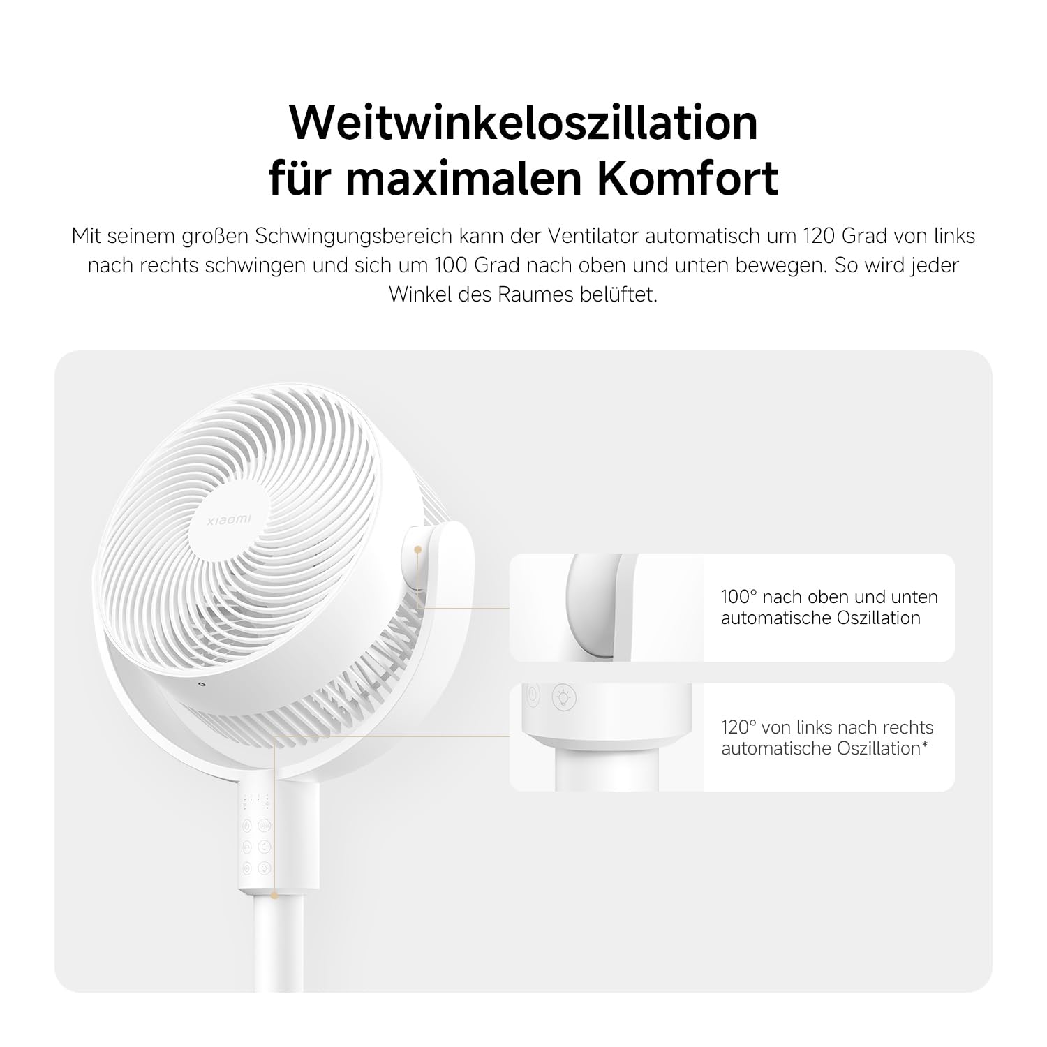 XIAOMI Smart Standing Air Circulation Fan 1440m³/h 3D-Luftverteilung 2-in-1 Ausziehbarer Standfuß 27,9dB(A) App-Steuerung Weiß