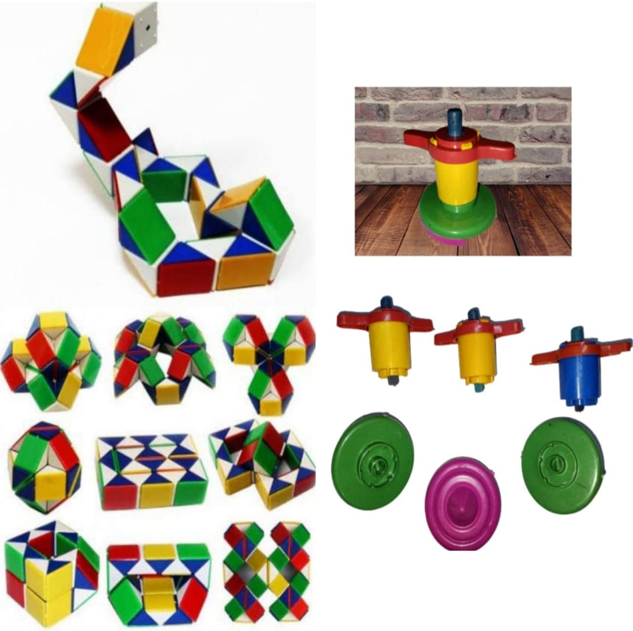 IMTION 2 in (5 Pcs Hand Click lattu Toys + 1 Pcs Cube Puzzle Snake Qube Different Shapes)