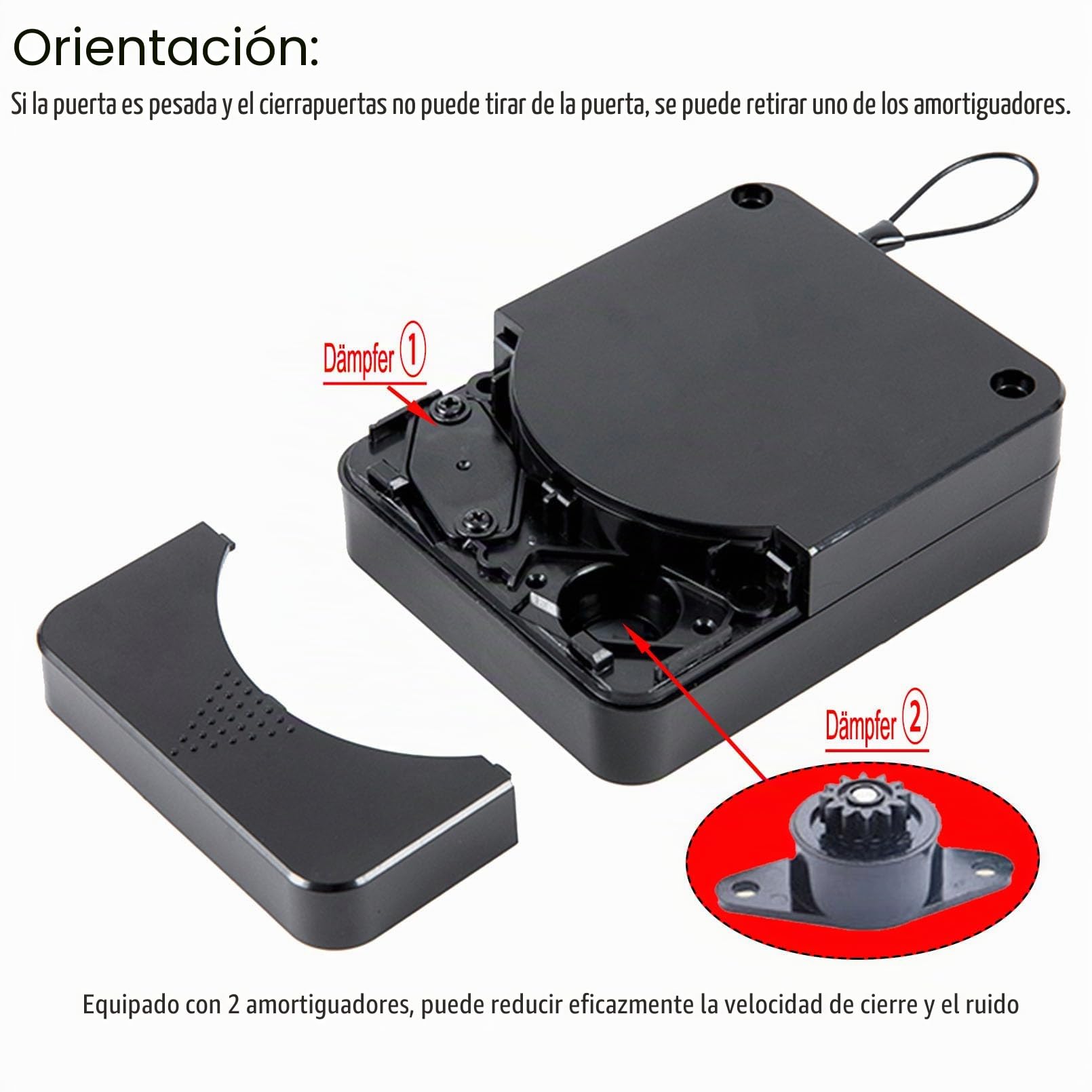Cierrapuertas Automático con amortiguador, Cierre de Puerta Automático sin Taladrar, Con 1.5m Cuerda de Alambre, para Casa Utilizar Todo Tipo de Puertas Ligero, con 1 Tope de Puerta (Tracción de 800G)