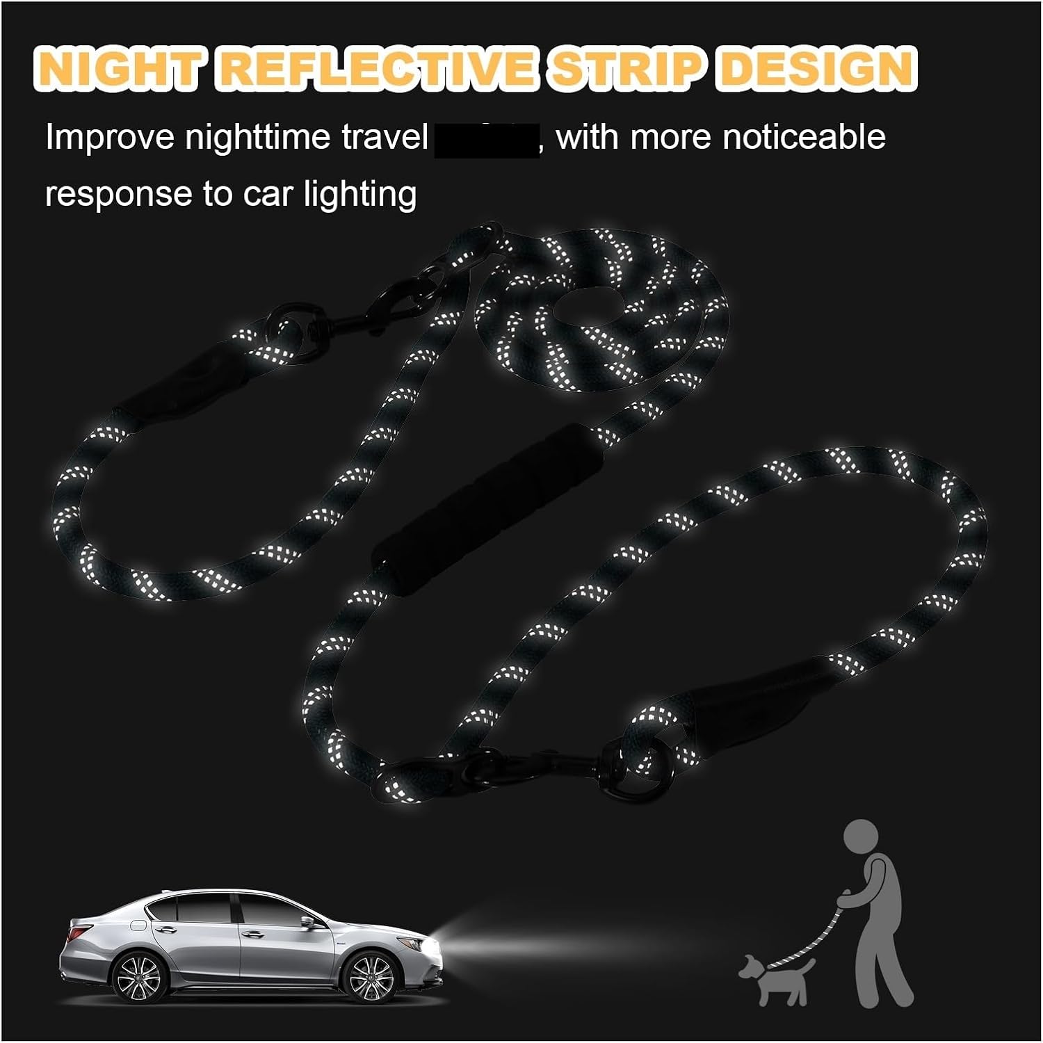 Heavy Duty Dog Leash 7.5 FT Padded Handle Hands Free Crossbody Waist Leash for Walking Running Jogging Convertible to Double Leashes for Two Dogs Multi-Functional Pet(1)
