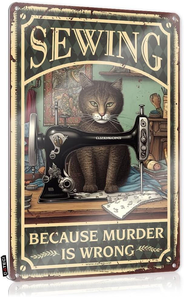 Bro Cave Sign Cat Kitty Sewing Because Murderis Wrong Tin Sign Gardening Decorvintage Posterscoffee Station Decoroffice Decor For Women Funny Tin Signs Vintage Cave Man Bar(20X30CM)