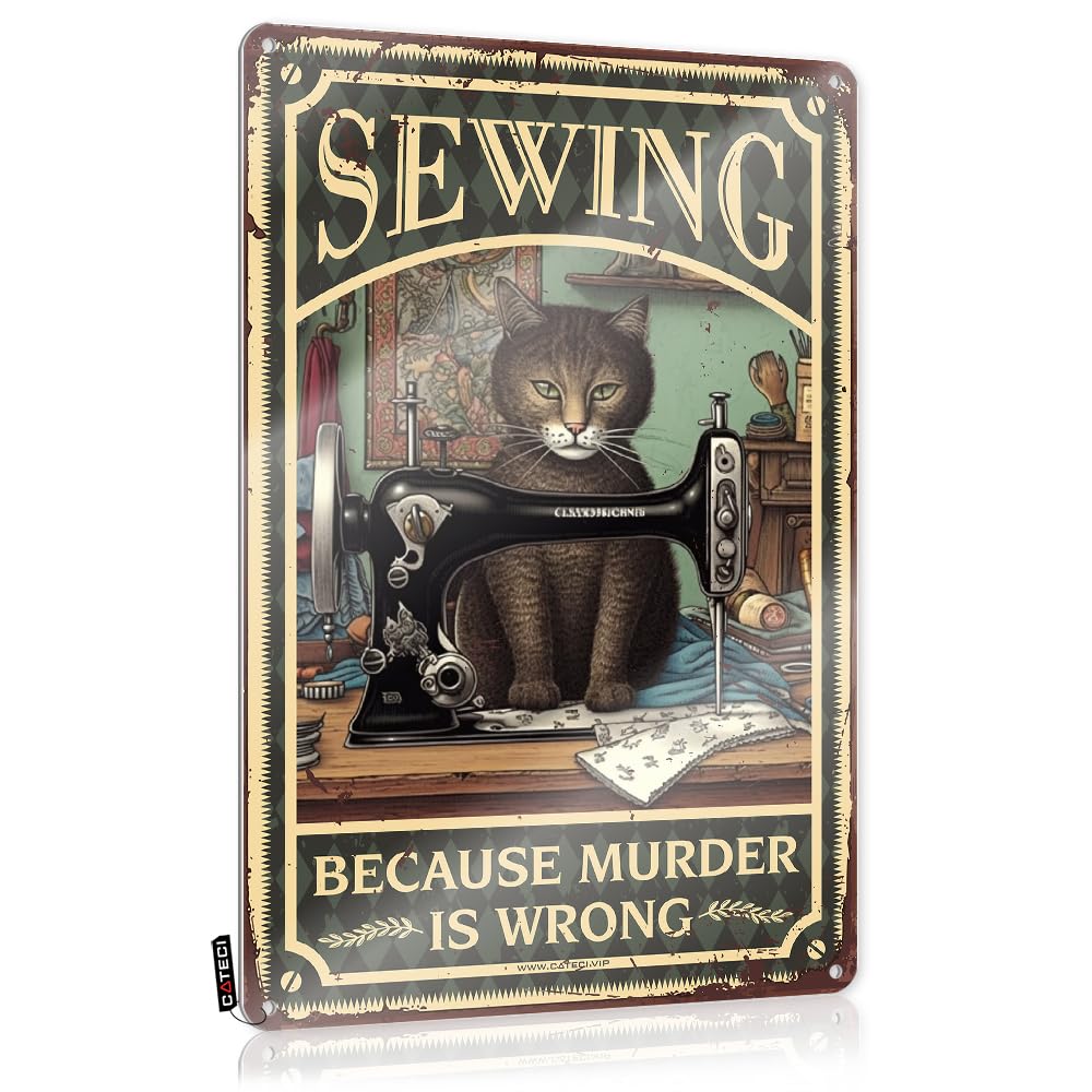 Sukecupqz Men's Colour Room Accessories For Teen Boys Cat Kitty Sewing Because Murderis Wrong Tin Sign Funny Signscool Decorkitchen Wall Decorations For Homecute Desk Accessories For Wo Office(30X40cm)
