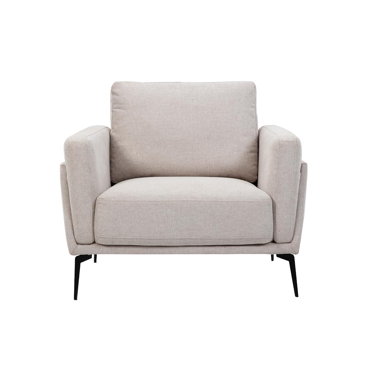 Fauteuil design en tissu effet velours texturé beige et métal noir MOSCO