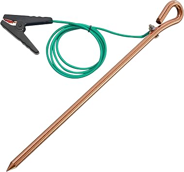 Portable Grounding Rod with 4ft 12AWG UL Listed Grounding Wire with Crocodile Clip,Great for Electric Fences,Antennas,Generator,Ground Post Pin Grounding rod with one green 4ft ground wire
