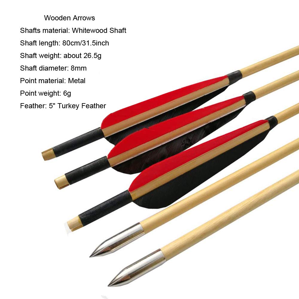SHARROW Tiro con L'Arco Tradizionale Arco Ricurvo 20lbs Arco in Legno Longbow Fatto a Mano con 3 Frecce per Il Gioco di Pratica di Caccia per Principianti per Adulti