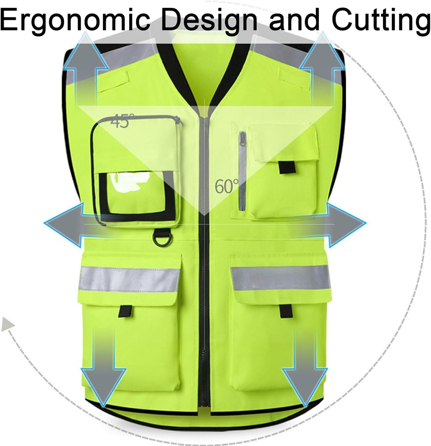 Logo Personnalisé Gilets De Sécurité Haute Visibilité Vêtements De Travail De Sécurité Haute Visibilité avec Bandes Réfléchissantes Gilet Réfléchissant De Nuit Gilet, Yellow, One Size