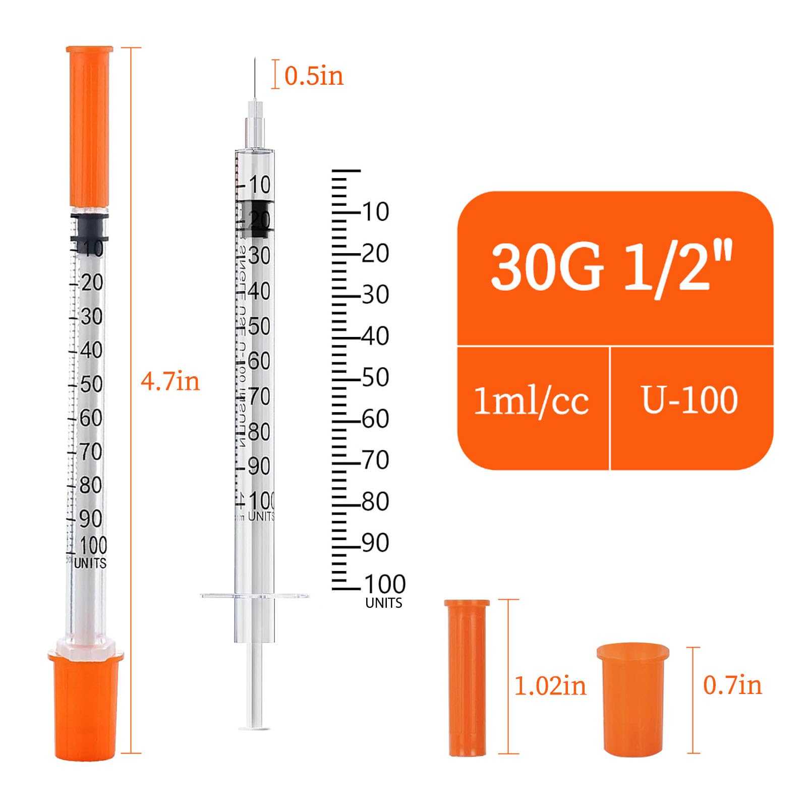 100PACK 1ML Syringe with 30G 1/2" (13mm) Needle, Individually Wrapped Lab Supplies (1CC 30G 1/2"-100PACK) — Amazon image 3