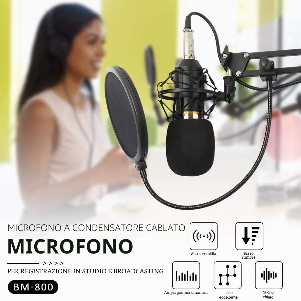 BM 800 microfono per studio a condensatore, registrazione vocale, karaoke, microfono per PC