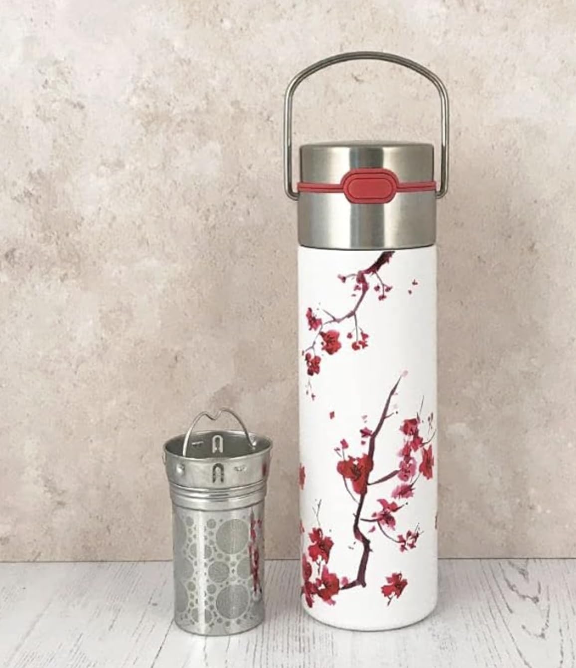 Eigenart LEEZA 11001 Cherry Blossom Gourde isotherme à double paroi en acier inoxydable avec bouchon sport et passoire, sans BPA, 500 ml