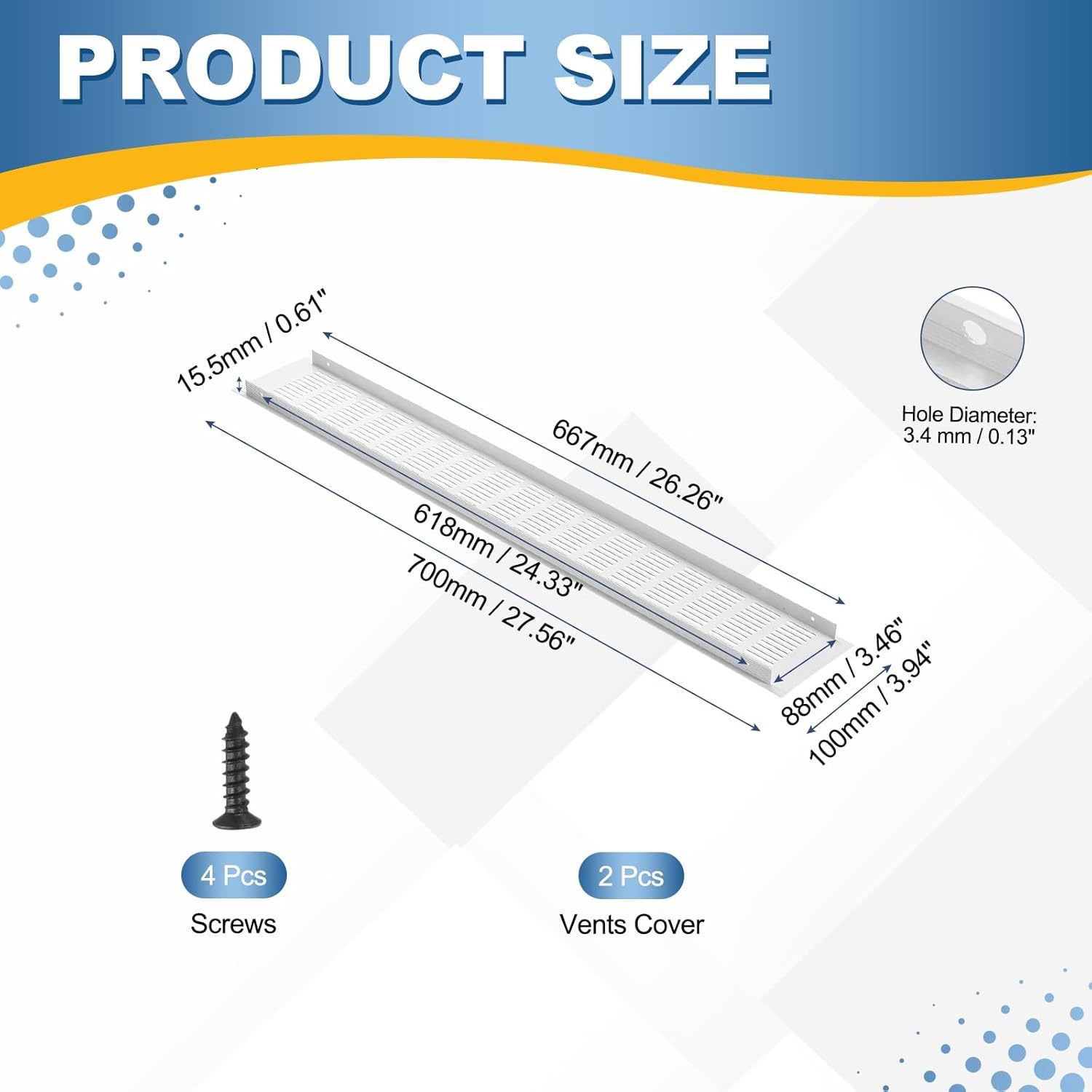 28 x 4Inch Door Air Vent Cover, 2Set Heavy Duty Aluminum Two Sided Grille Ventilation Cover Louvered with 4 Mounting Screws for Cabinet Wardrobe Door, White