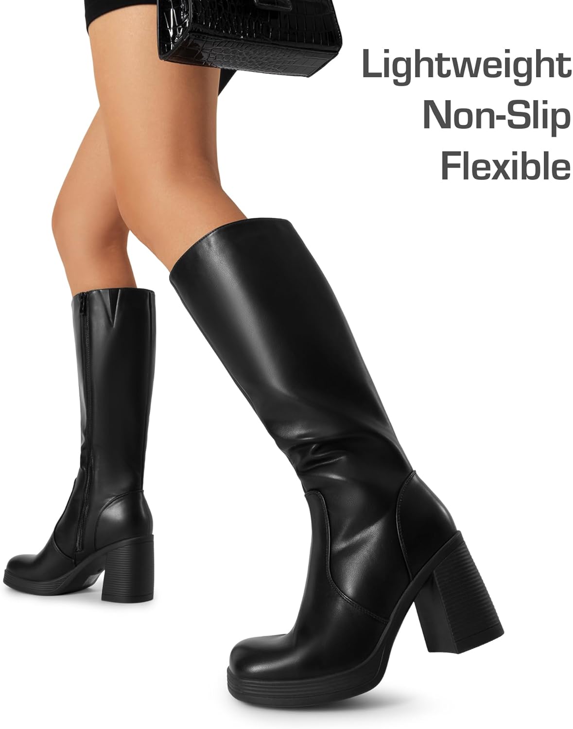DREAM PAIRS Knee High Boots for Women Platform Square Toe Chunky Block Heeled Stylish Comfortable Tall Boots with Side Zipper - Image 4