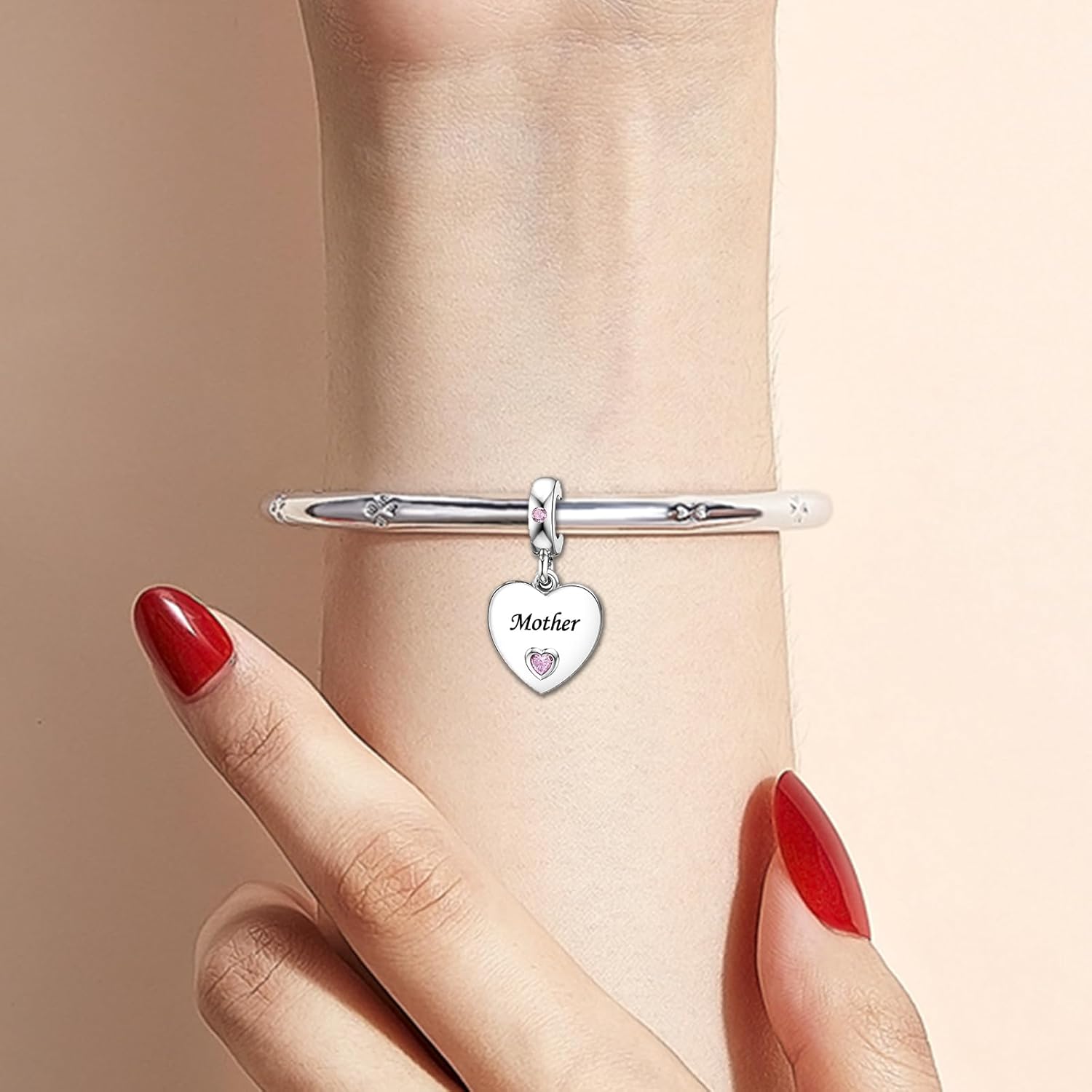 KunBead 3 pcs Pink Dangle Heart I Love You Family Charms Compatible with Pandora Bracelet for Mom Mother Daughter Nana Granddaughter Best Friends Sister - Image 5