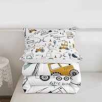 Vista 3 de Feelyou Juego de edredón de construcción, tamaño individual, para niños, con dibujos animados, carro, excavadora, tractor, equipo de edredón