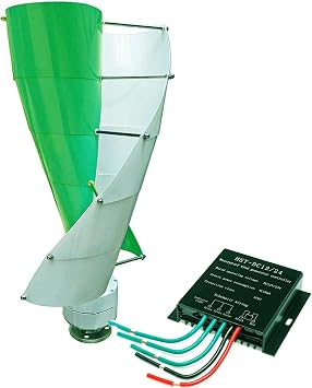 6000W Vertical Spiral Wind Generator + Controller,12V / 24V /48V /220V 2 Blades Wind Turbines Generator Low Noise for Home Or Camping Green