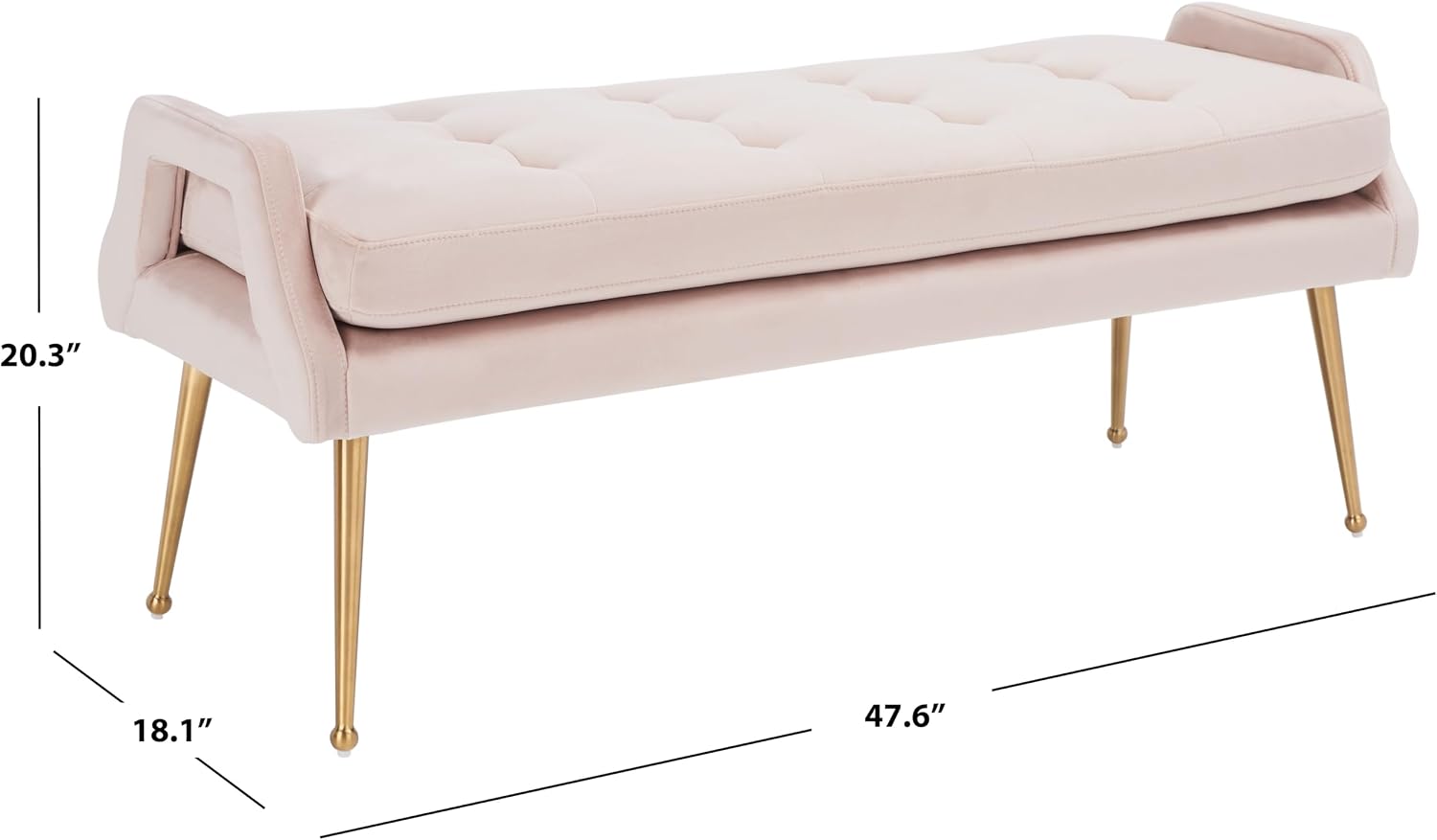 SAFAVIEH Home Collection Everdeen Glam Pink Velvet/Gold Pillow Top Tufted Bench