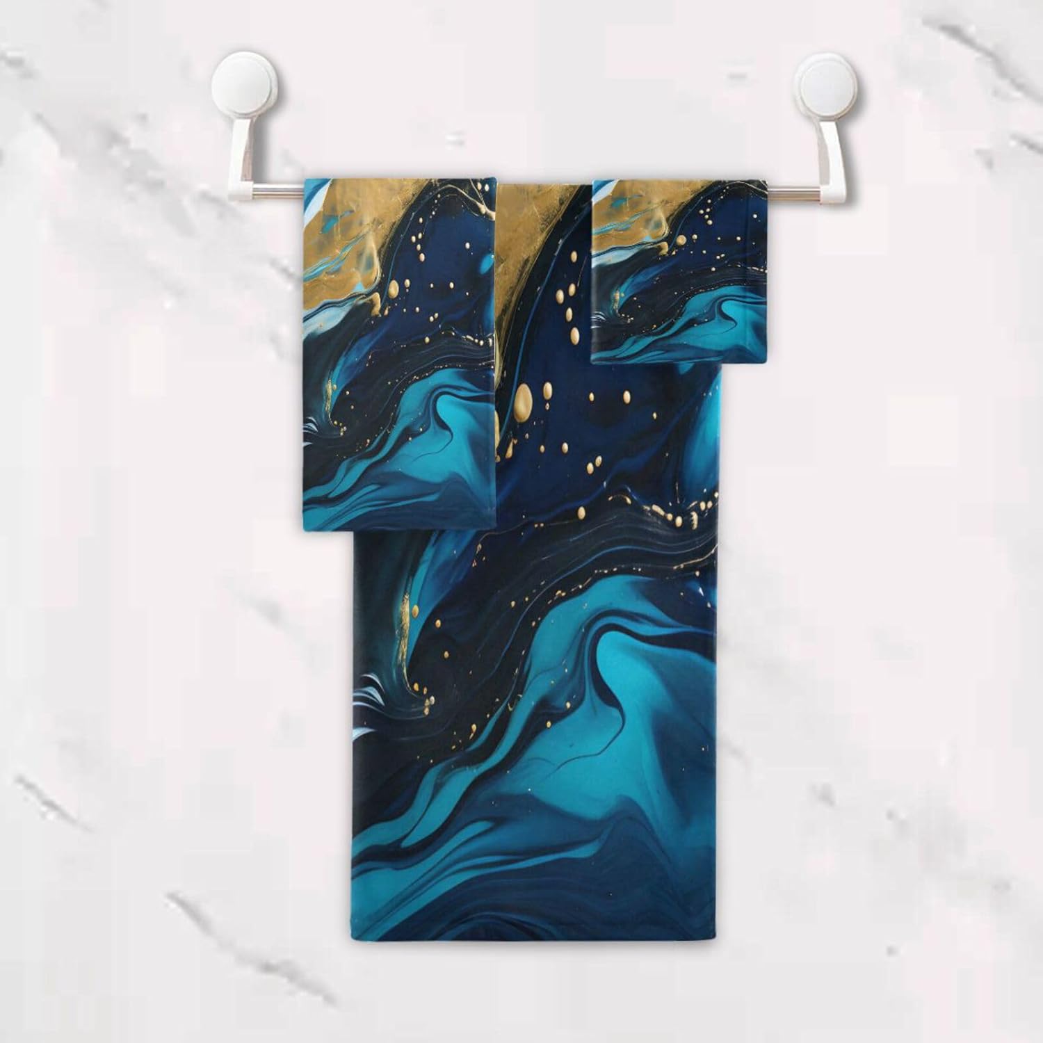 ALAZA Blue Gold Marble Bath Towel Set Luxury Decorative Set of 3, 1 Bath Towel 1 Hand Towel 1 Washcloth Soft Multipurpose for for Bathroom Hotel Gym Yoga Spa
