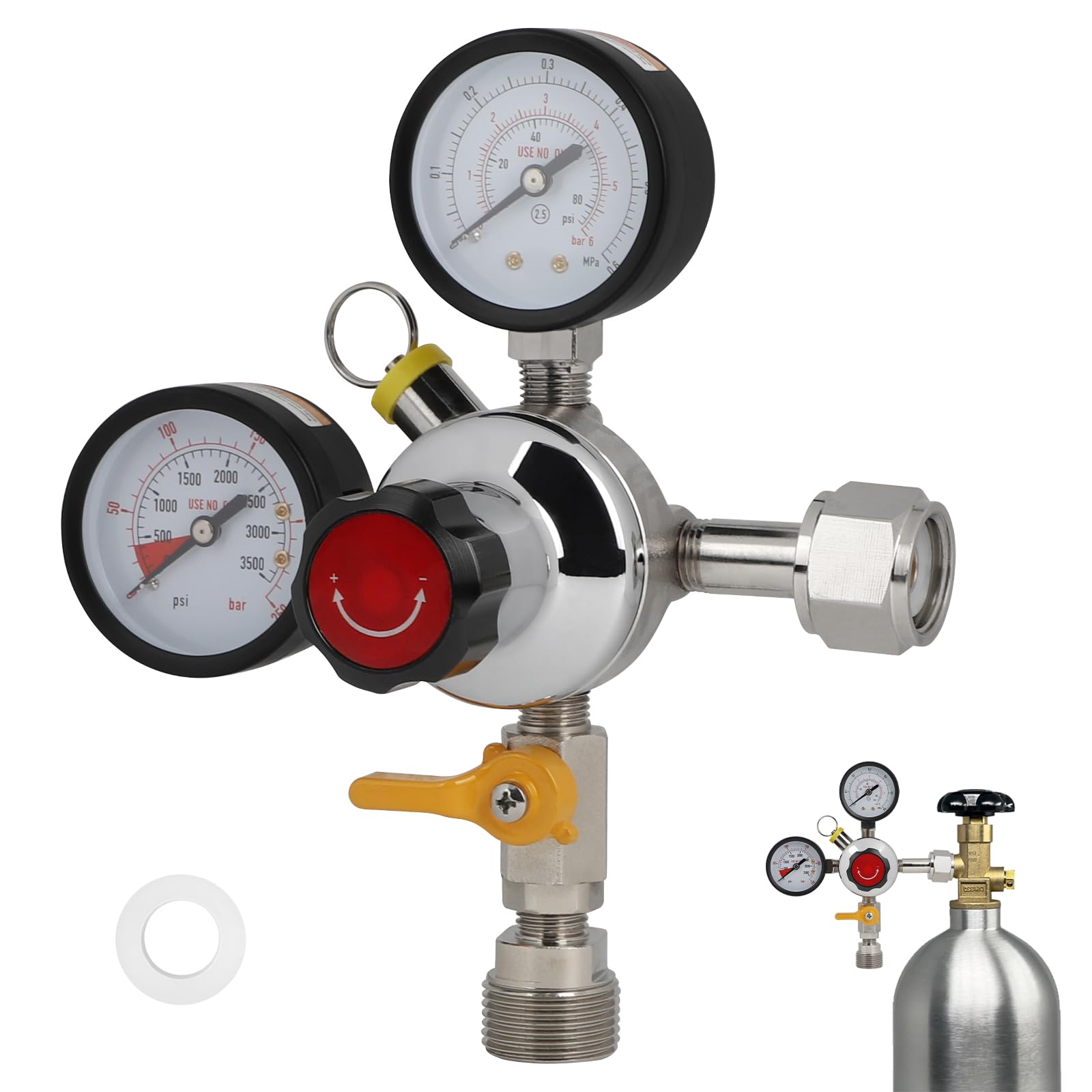 CPROSP Reduktor ciśnienia CO2, Regulator beczki gazowej z podwójnym manometrem W21.8 do maszyny do piwa, regulatora butli gazowej CO2 gazu Regulator, produkcja piwa