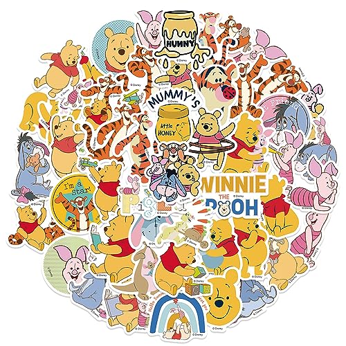 50Pcs Pooh Bear Sticker for Kids, Cute Cartoon Waterproof Vinyl Stickers for Adult Teen Girl Student Water Bottle Laptop Phone Computer Guitar Notebook Skateboard Travel Case Scrapbook Helmet