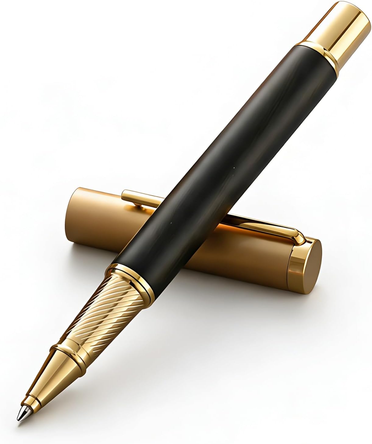 Luxury Rollerball Pen, Natural Black Walnut Wood & Metal Executive Writing Pen, Fine Point Smooth Ink, Professional Business Signature Pen Gift Set with Metal Case for Men Women