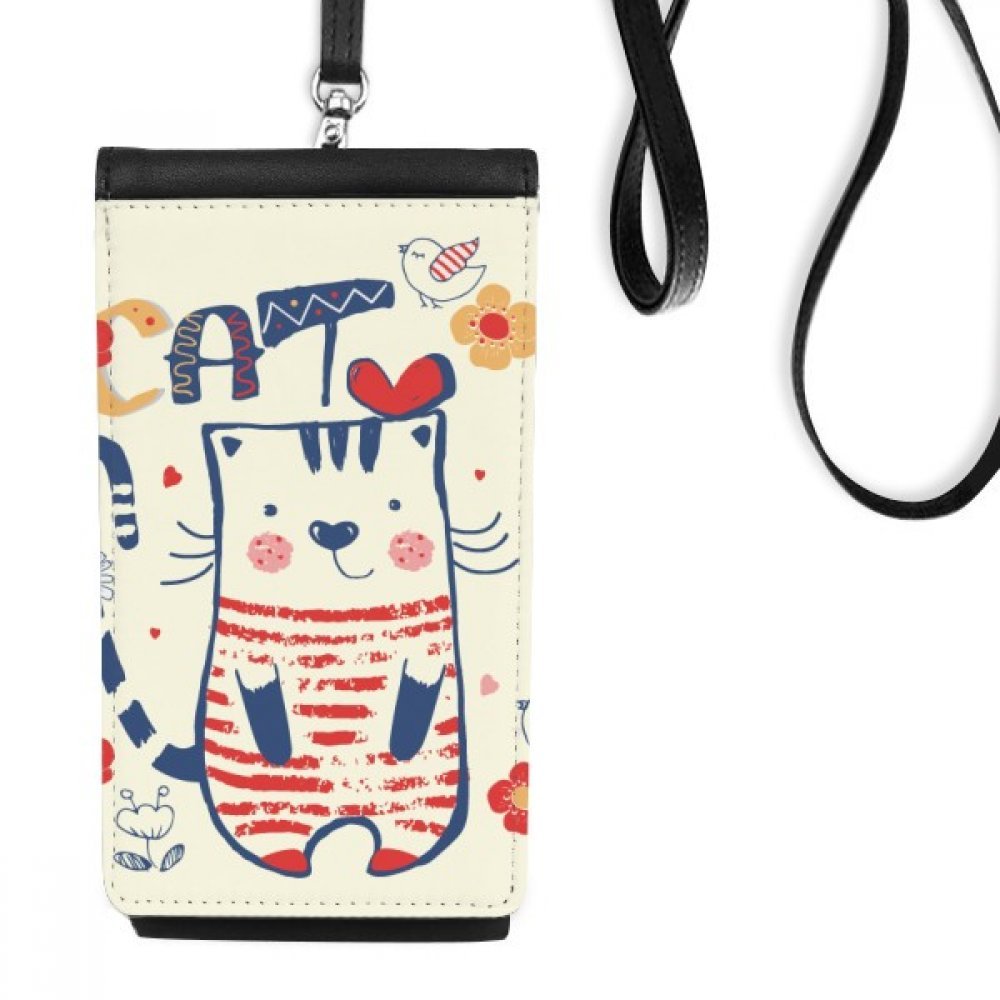 Sac téléphone oiseau et fleur en simili cuir noir avec cordon ajustable