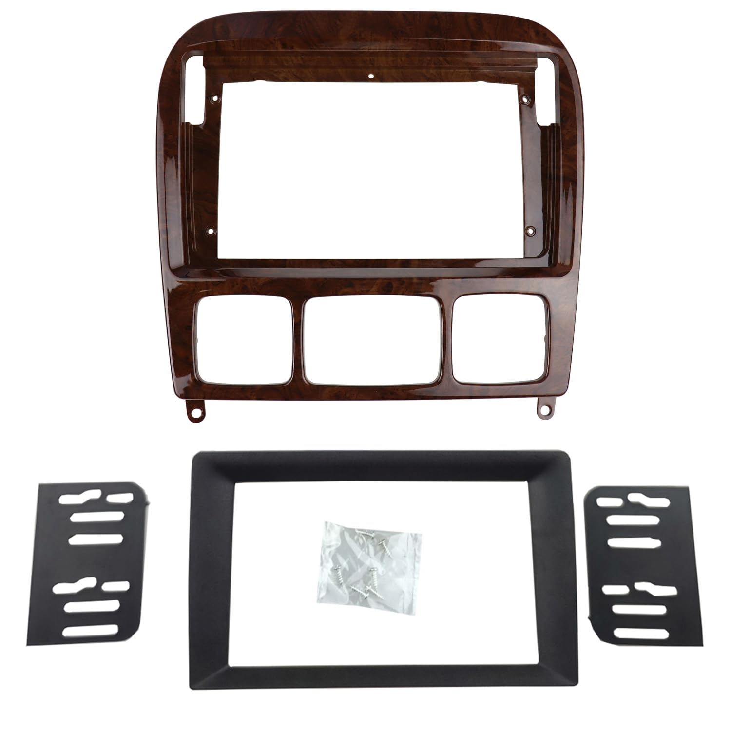 DKMUS Double Din and 9 Inches Radio Dash Kit Compatible with Mercedes Benz S Class W220 1998-2005 Stereo Installation Mount Trim Bezel (Wooden Color)