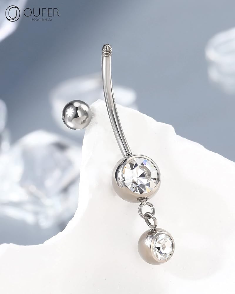 Piercing Per Ombelico In Titanio Con Zirconia - 14mm, 14g, Ipoallergenico, Per Donne E Uomini - Foto 8