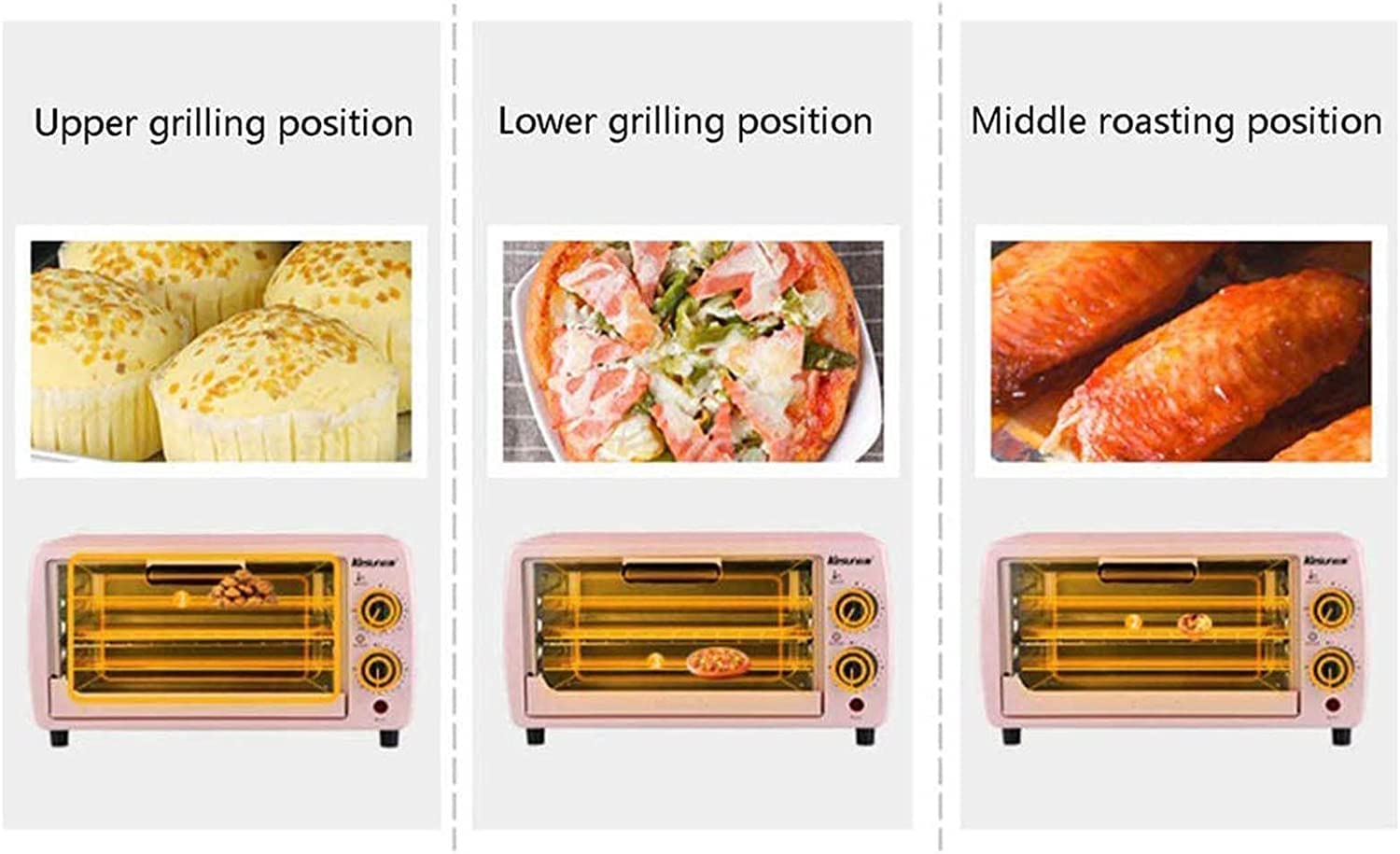 Małe skrzynki， 9L Duża pojemność Inteligentna kontrola czasu i temperatury Kompaktowy mini piekarnik elektryczny 750 W Zawiera blachę do pieczenia ruszt grillowania(Pink)
