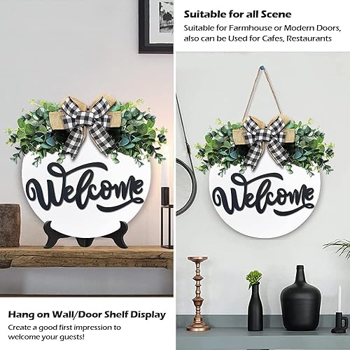 Miniatura 5 de Letrero de bienvenida para puerta delantera, decoración de puerta delantera para porche de granja, coronas de bienvenida rústicas con vegetación