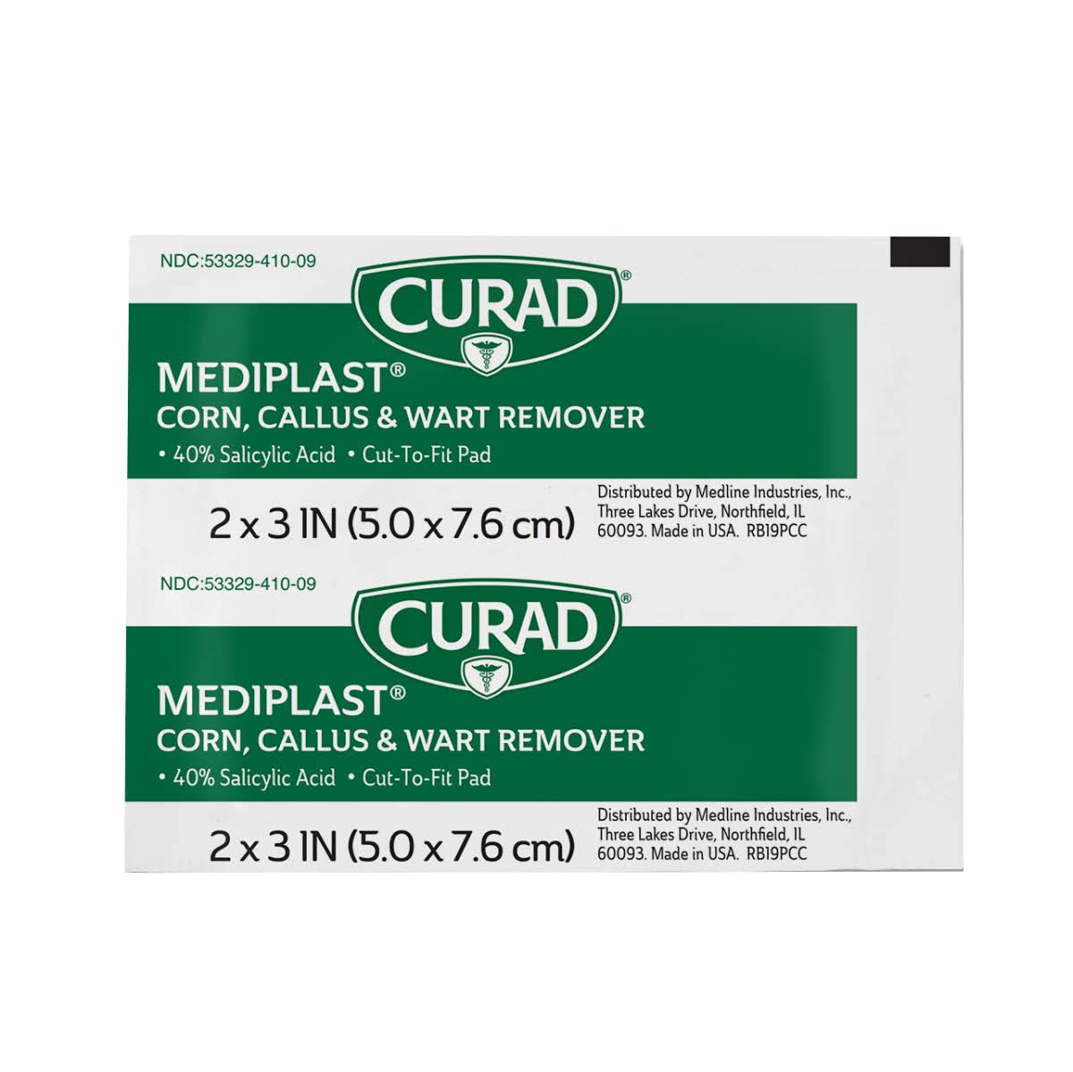 Curad - CUR01496 Mediplast (25 Pads) Corn, Callus, & Wart Remover, 40% Salicylic Acid Pads for topical removal of corns, callus, or plantar warts