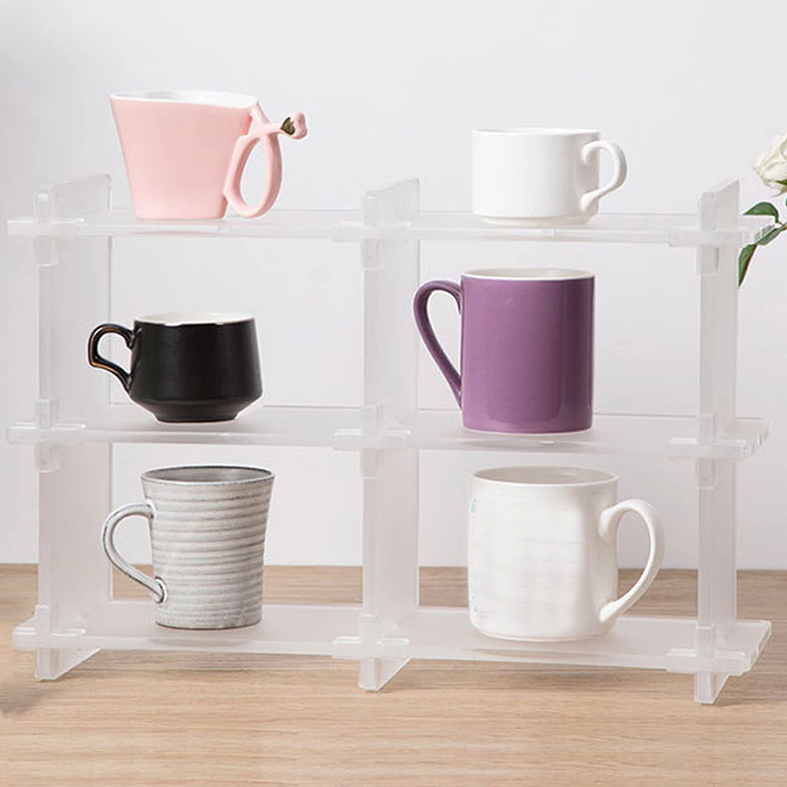 Amazon.co.jp: クリアアクリル卓上ディスプレイシェルフ、キッチンカップホルダー収納棚、デスクトップ収納ラック化粧オーガナイザー,45x14x30cm,White  : ホーム＆キッチン クリア シェルフ オーガナイザー | アクリル製 カウンター ディスプレイ キャビネット 収納 ラック,4個 スタッカブル 収納ラッ