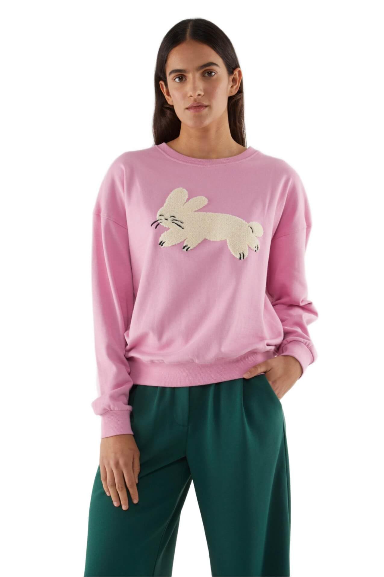 Compañía Fantástica Women's Pink Compania Fantastica Cotton Sweatshirt With Rabbit Print