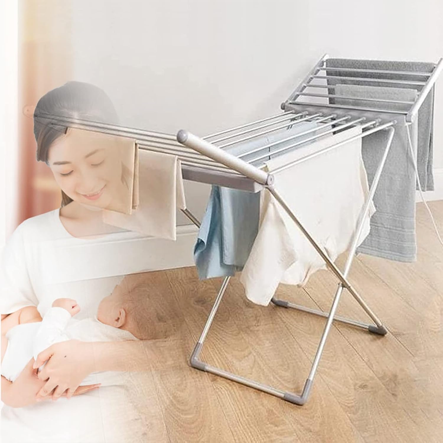 45-55 ℃ Energy Saving Heated Clothes Drying Rack, Aluminum Winged Clothes Airer, Indoor Portable Folding Clothes Dryer Airer, for Towel Shirts Bed Sheets Dry Beautiful Scenery