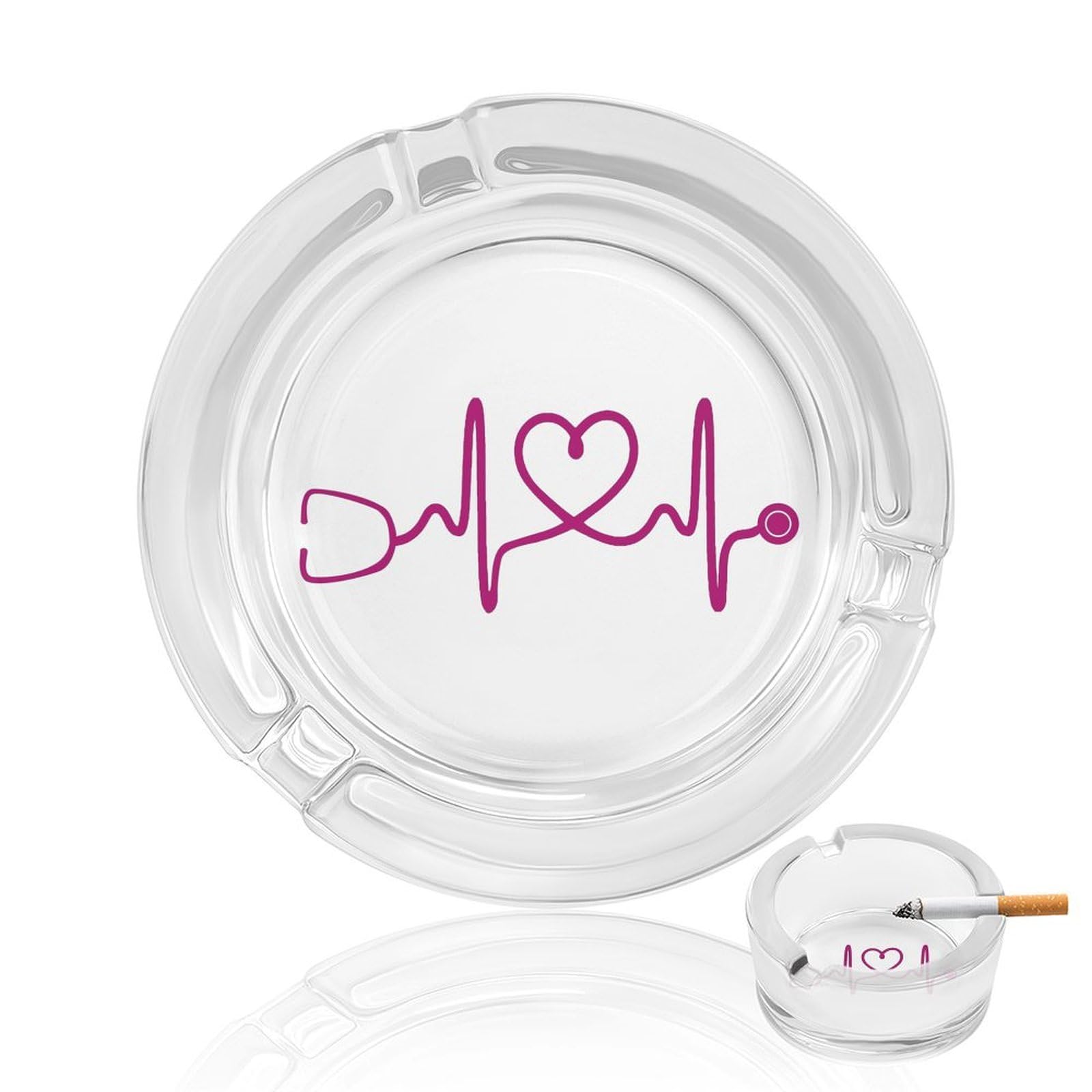 Heartbeat Nurse Ashtray Portable Round Glass Outdoor Ash Tray for Home Office Garden Pub