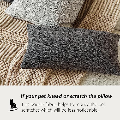 Image of Foindtower Pack of 2 Textured Boucle Throw Pillow Covers Accent Solid Decorative Lumbar Pillow Cases Woven Couch Cushion Case for Sofa Living Room Home Decor, 12 x 20 Inch,Dark Grey