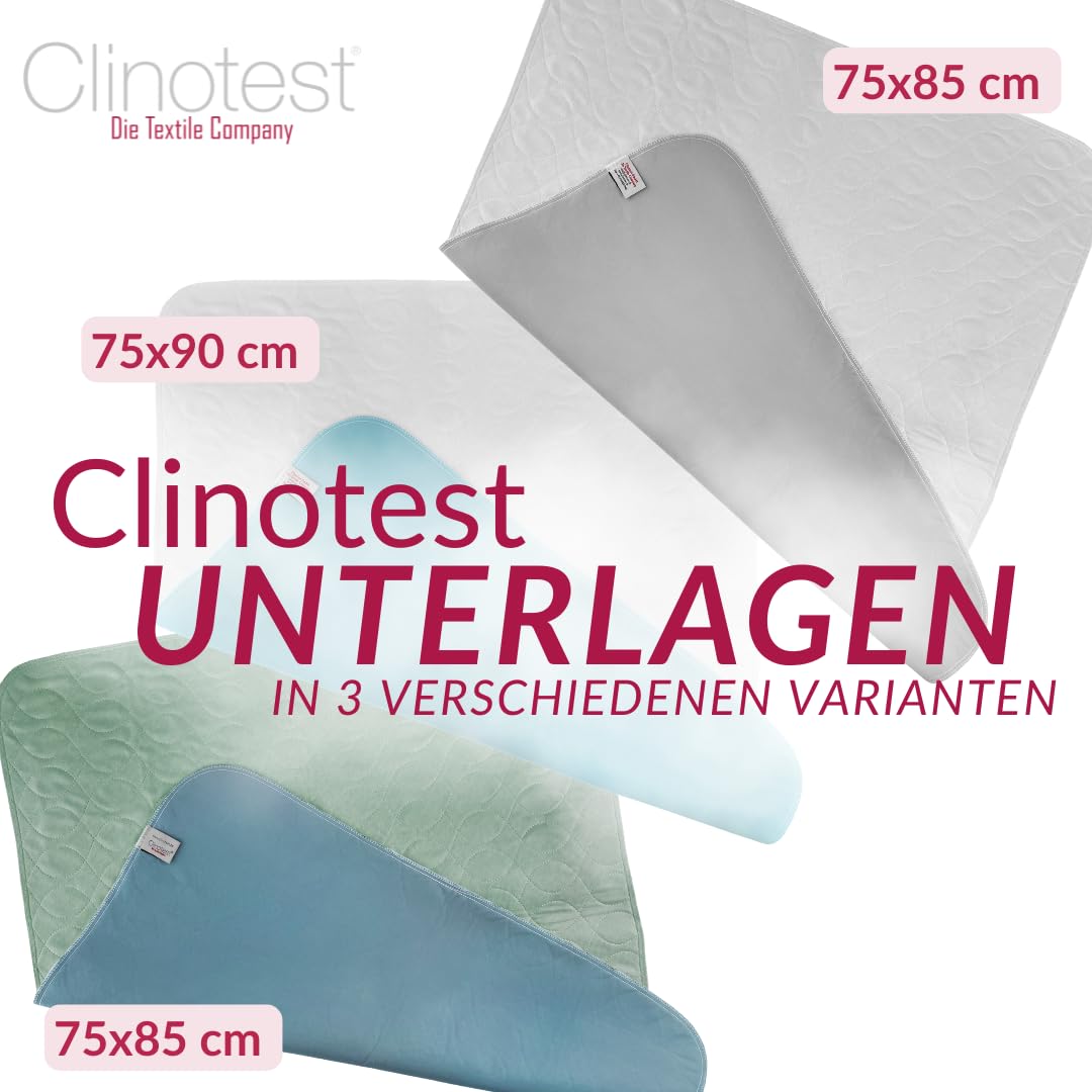 Clinotest Inkontinenzunterlage 5er Set – Oeko-TEX Zertifiziert, wasserdicht, atmungsaktiv, waschbar, 75x90 cm, absorbierender Matratzenschoner für Inkontinenz & Feuchtigkeitsschutz – Weiß/Blau