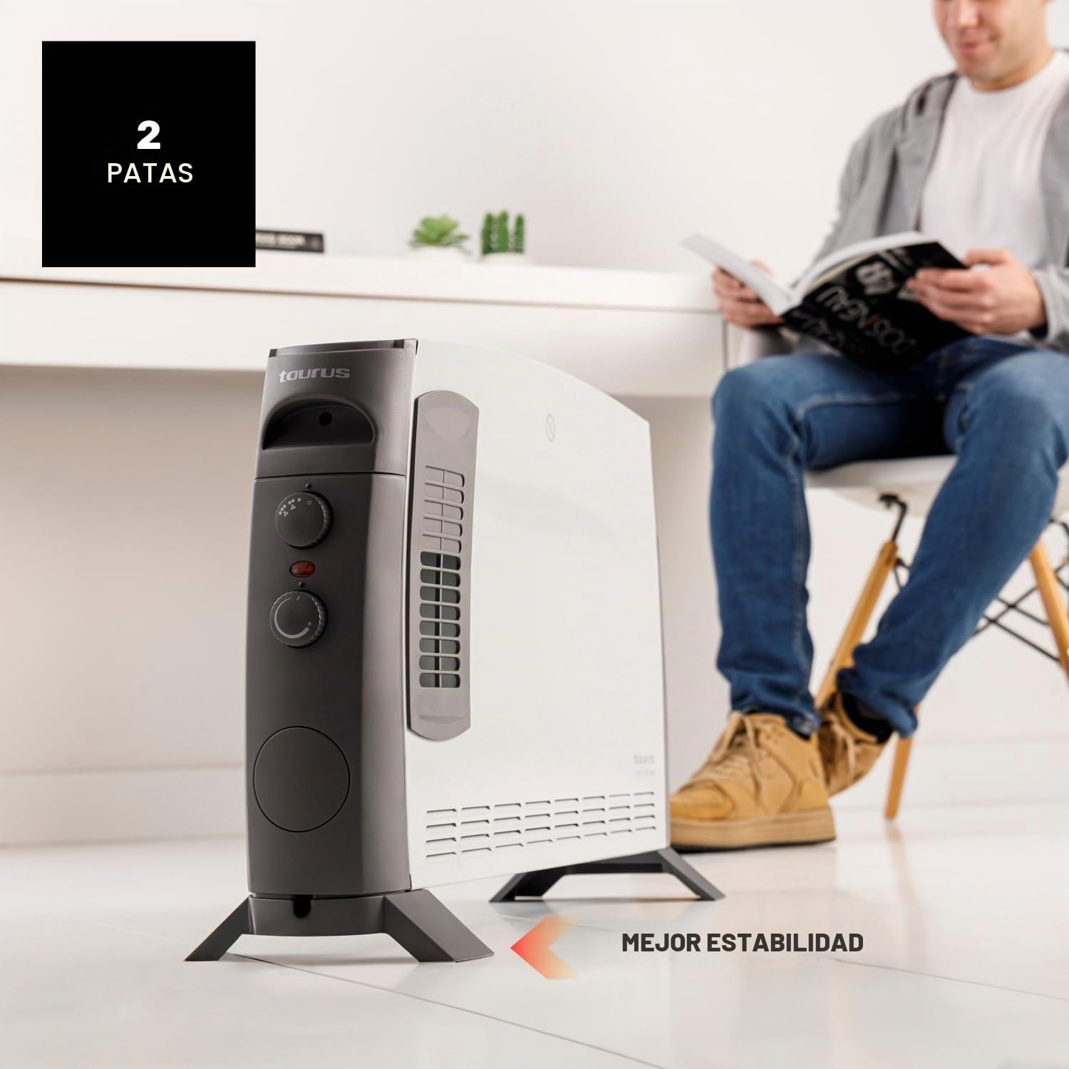 Taurus – Radiador convector Clima Turbo 2000 | 2000W | 3 intensidades de calor + Turbo | Termostato Ajustable | Superficies hasta 20m² | Patas incluidas | Asa de transporte